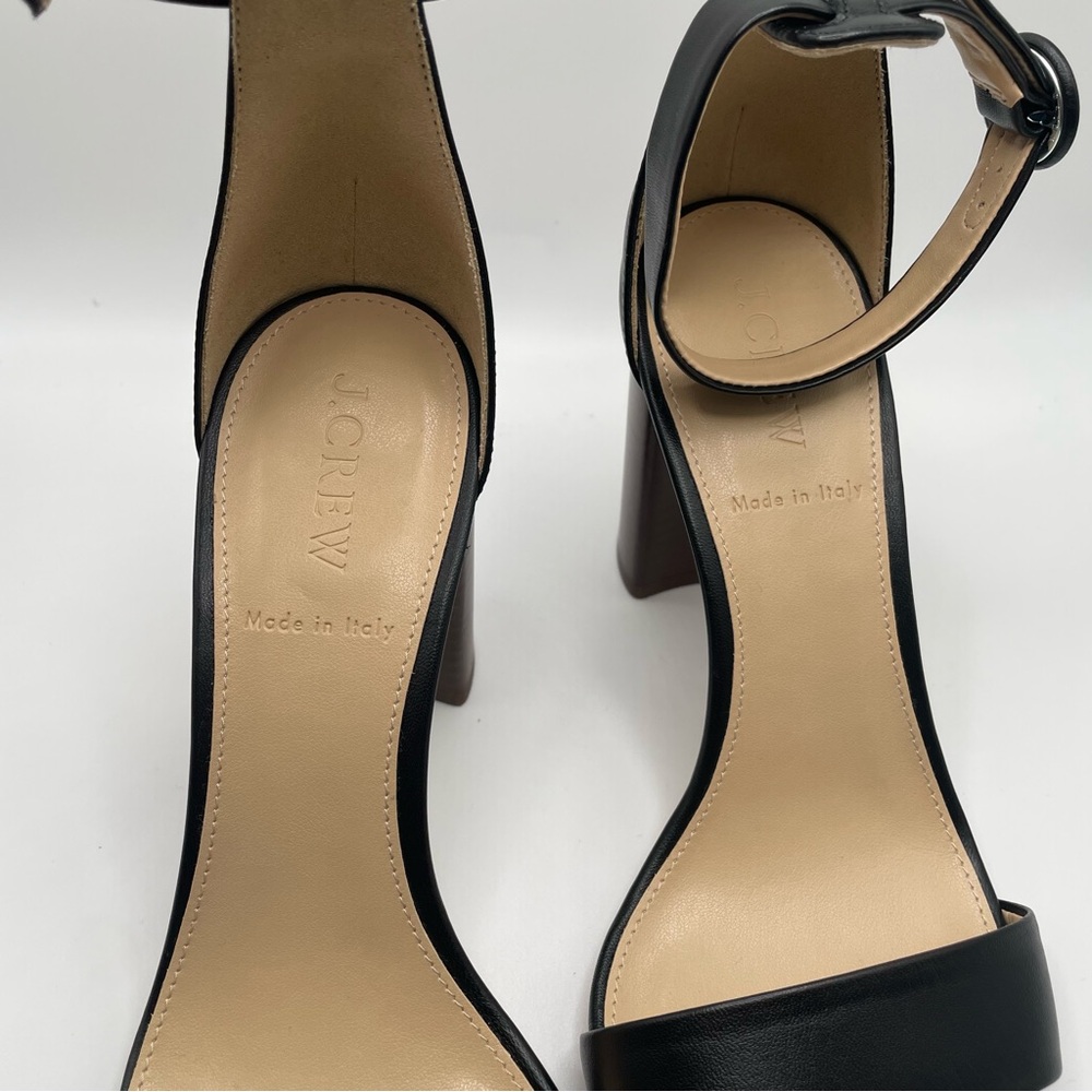 NEW J.CREW Stella Black Leather Heels Sandals Size 7 Made in Italy 4,5”// 9cm - Picture 8 of 11